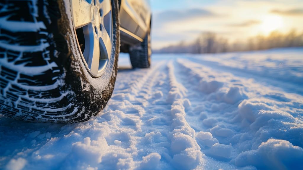 Winterreifen auf verschneiter Straße, getestet im ADAC-Winterreifentest 2025
