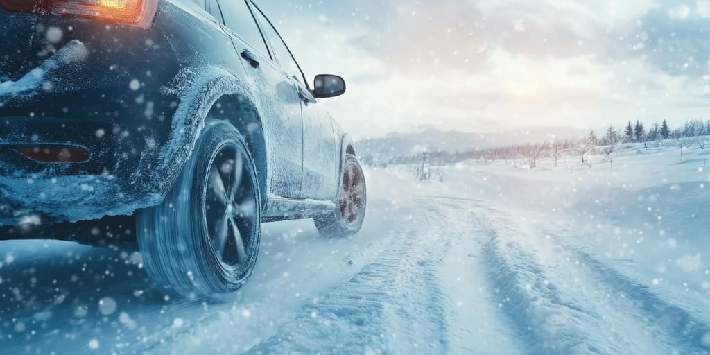 SUV fährt durch verschneite Landschaft beim AutoBild Allrad Winterreifen-Test 2025